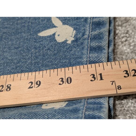 Playboy Jeans Womens Blue Denim Straight Leg Logo Spell Out Embroidery 36X31 - Picture 8 of 8